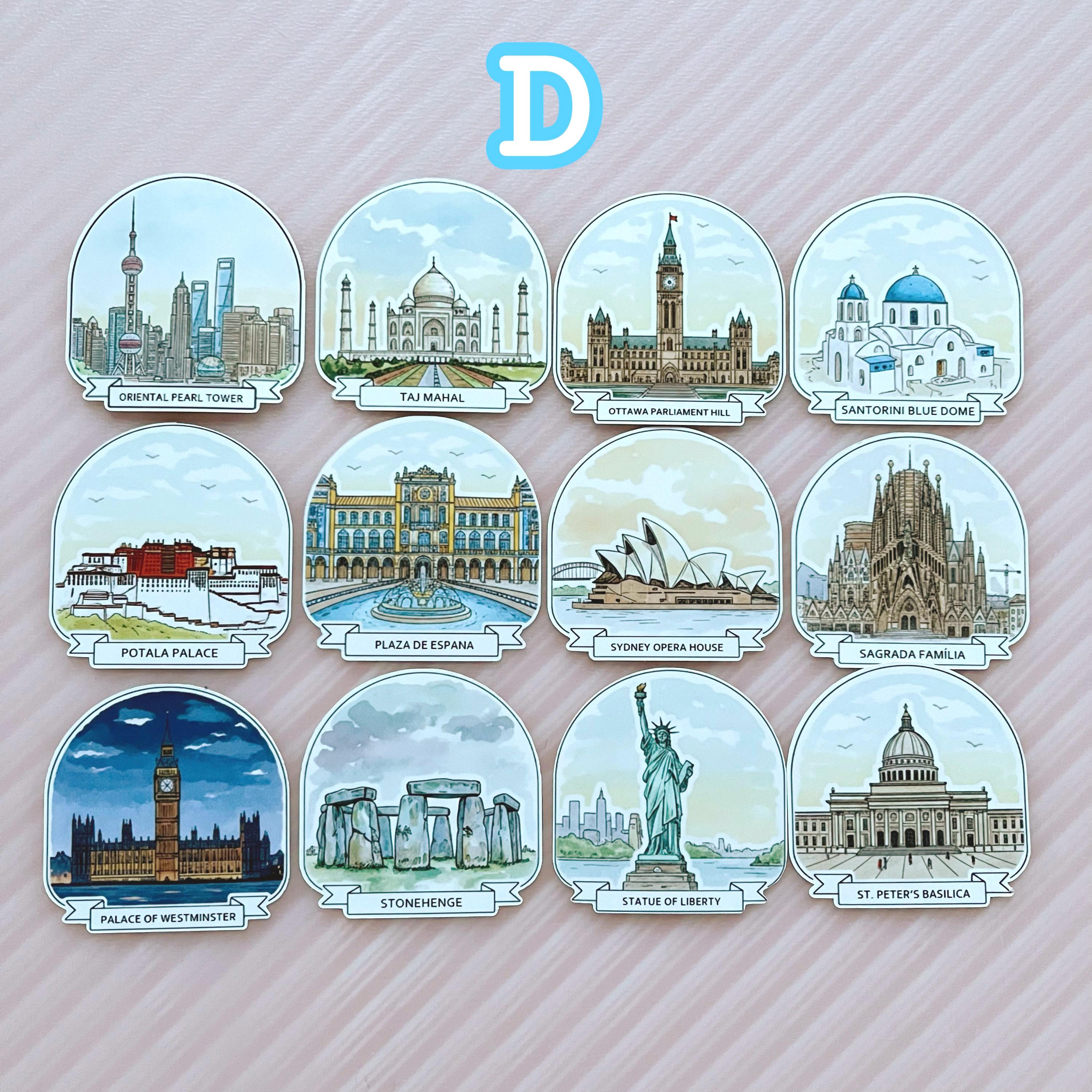 World Landmark Sticker Pack, Global Travel Scrapbook and Planner ...