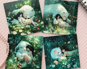 Juego de impresiones artísticas o pegatinas de la Princesa del Bosque y sus amigos animales