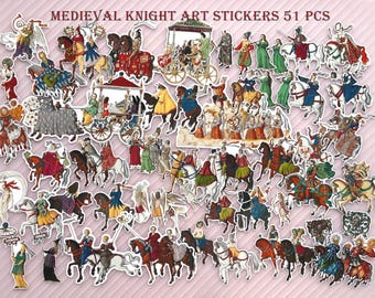 Pegatinas de caballero medieval y jinete, arte de la mitología renacentista (51 unidades)