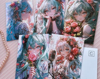 Juego de postales de anime: Ilustraciones de Kawaii Miku Girl (15 unidades)