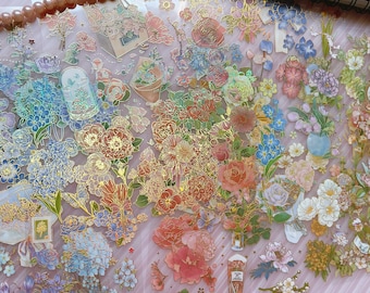 Gold Foil Flower Stickers: 3D PET Scrapbook Stickers