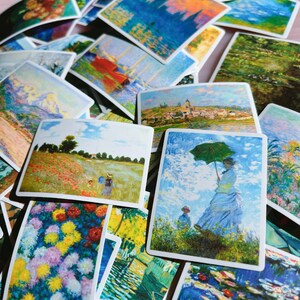 クロード・モネの傑作ステッカーセット、アーティストのモネの油絵ステッカー、印象派の日の出、睡蓮のアート防水ステッカー、ノートパソコン用