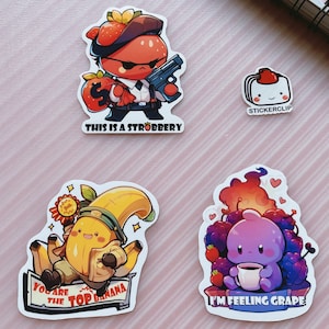 Stickers optimistes drôles de fruits, Ceci est un Strobbery, Je suis en train d'abattre des raisins, Vous êtes la meilleure banane, Sticker humour mignon pour agenda