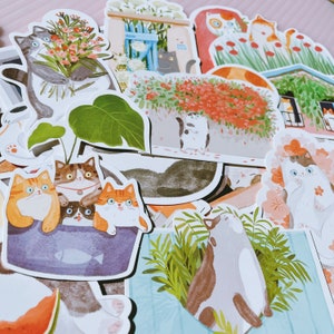 Cat postcard set 30pcs, animal die cut prints, kawaii quote, cute cards, Adorable watercolor art for Children, kitten postcards, funny cards