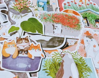 Cat Postcard Set (30pcs): Kawaii Die Cut Watercolor Art