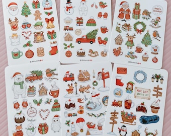 Paquete de hojas de pegatinas navideñas: Juego de pegatinas para álbumes de recortes y agendas navideñas