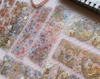 3D Gold Foil Flower Stickers: PET Journal Scrapbooking Decals