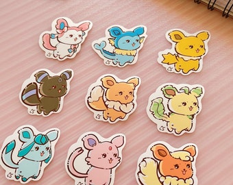 Kawaii Eeveelution Sticker Set: Glossy Vinyl Anime Decals