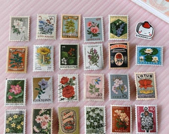 Retro Flower Stamp Stickers: Scrapbook, Laptop Stickers (23 Pieces)
