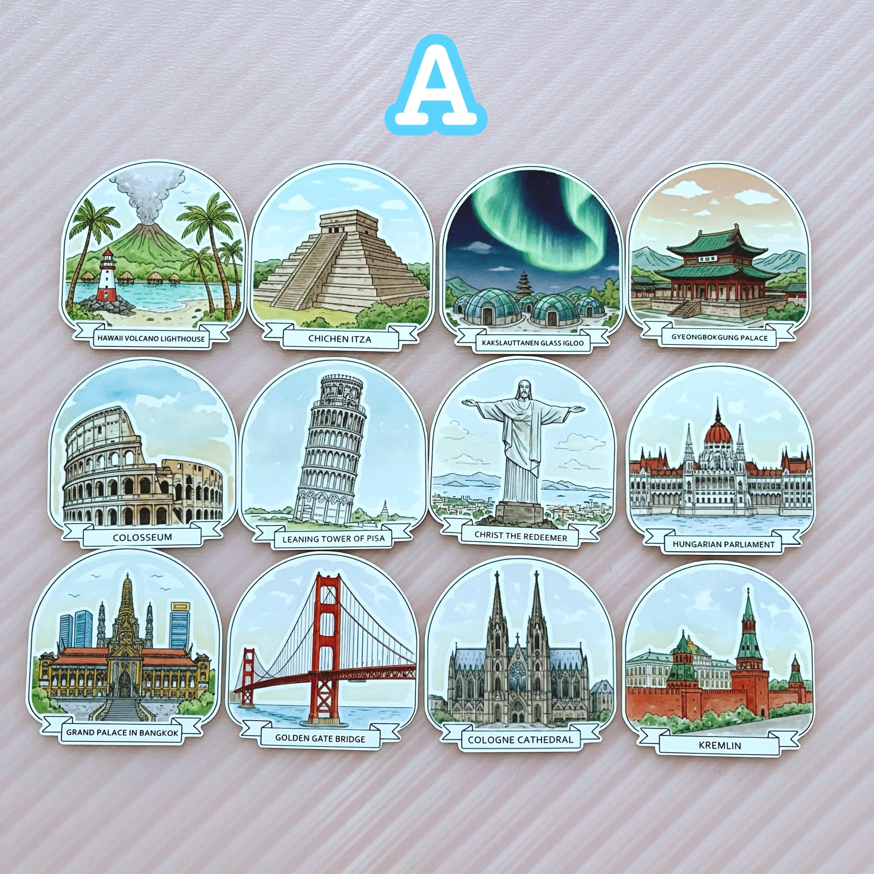 World Landmark Sticker Pack, Global Travel Scrapbook and Planner ...