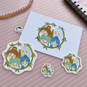 Vier Bambus Meister (Zhu Lin Si Xia) Aufkleber, Liebesspiel in der östlichen Fantasy Postkarte, Yong Ye Xing He niedliche Aufkleber, Cdrama LGIEF Chibi Aufkleber