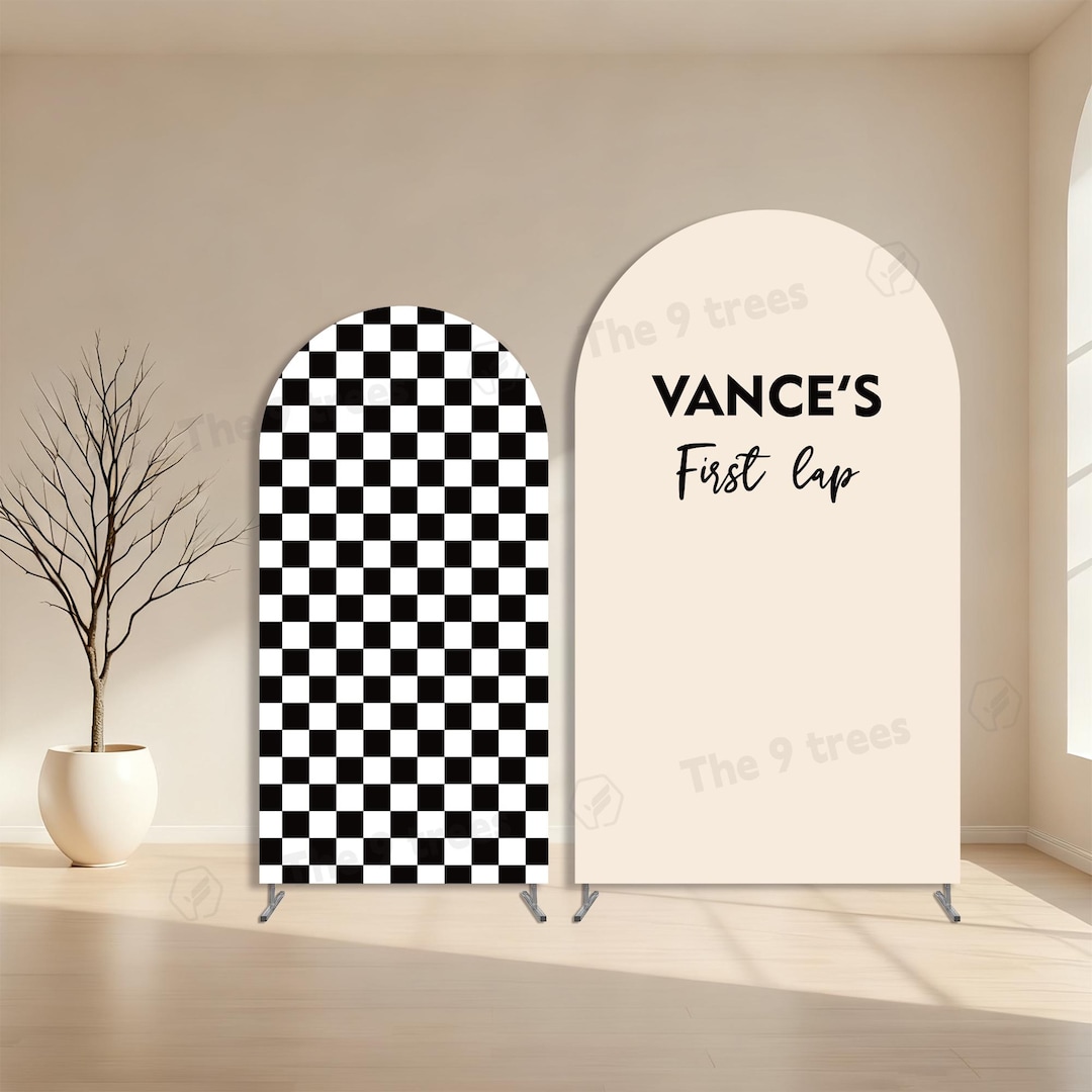 1st Lap Racing Car Arch Backdrop Cover: Black White Check First 1st ...