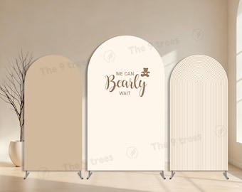 We Can Bearly Wait Arch Cover: Beige Baby Shower Backdrop Party Decor