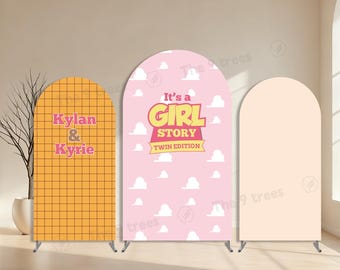 Toy Story Twins Edition Photo Arch Backdrop Cover:Girl Pink Cloud Birthday Party Decoration