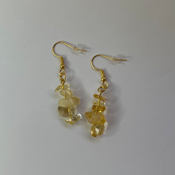 Citrine Gold Metal Alloy Dangle Earrings