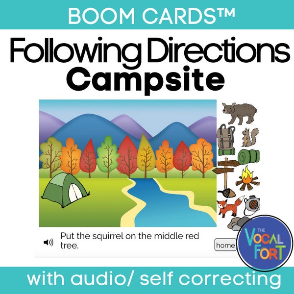 Following Directions Campsite BOOM CARDS™ Digital Learning Activity, for Speech Therapy