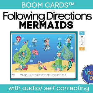 Suivre les instructions Boom Cards™ (thème sirène) | Activité d'orthophonie numérique