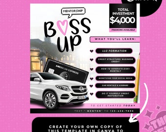 Business Class mentor tax Flyer Canva Template diy girl boss networking event easy to edit social media business influencer credit