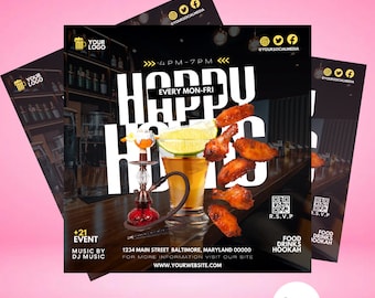 DIY Hookah Club or Lounge Happy Hour Canva Template