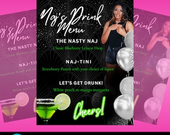 Birthday Party Drink Menu Mobile Bartender Canva Template