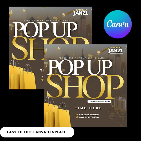 Pop Up Shop Canva Template business social media Instagram brands networking event occasion gold Entrepeneur