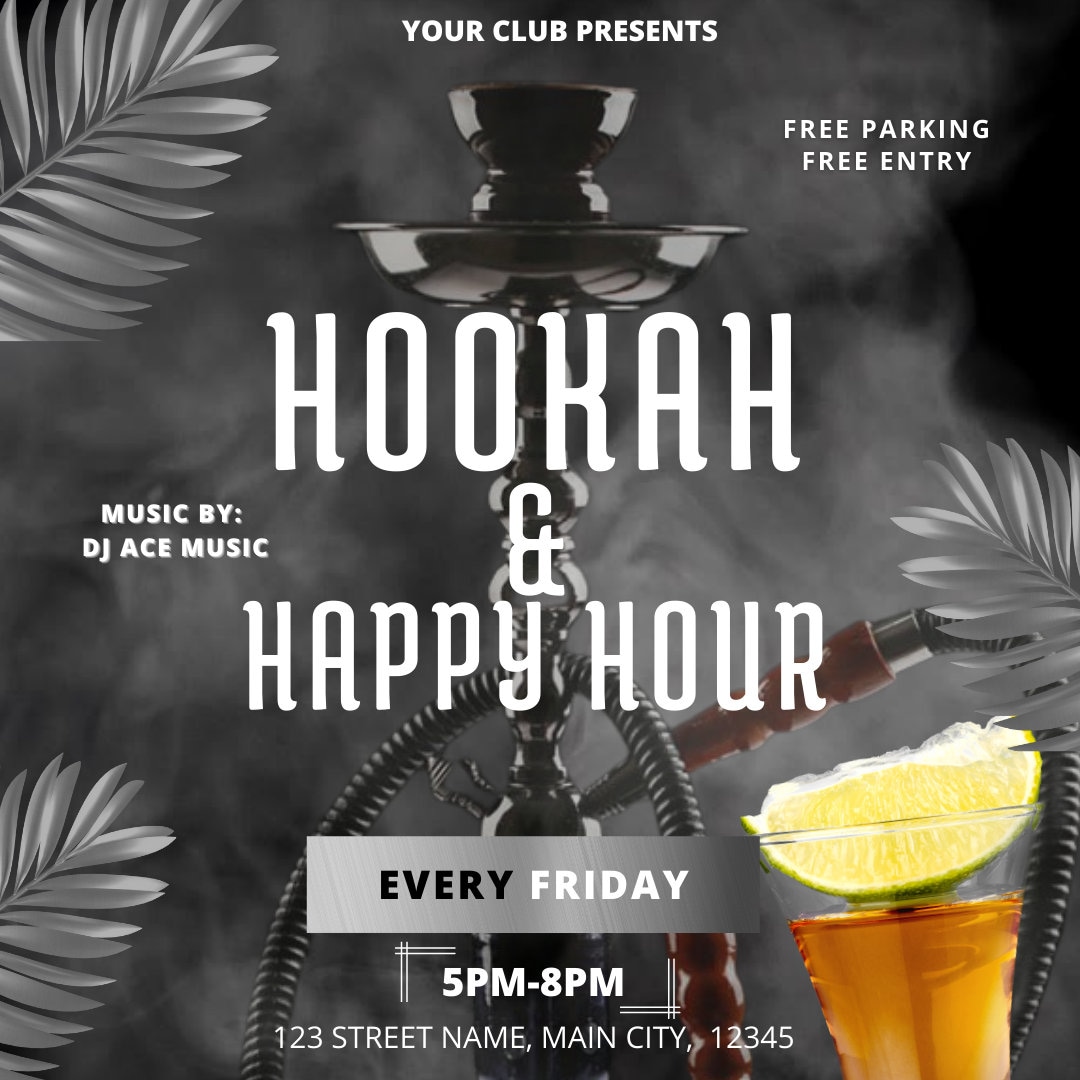 Hookah Club or Lounge Happy Hour Canva DIY Easy to Edit Food Etsy