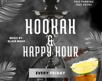 Hookah Club or Lounge Happy Hour Canva DIY easy to edit food drinks fun occasion birthday Template