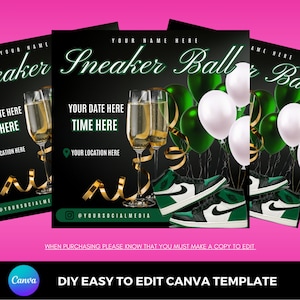 Sneaker Ball Party social media birthday celebration invitation premade diy Flyer Canva Template easy to edit