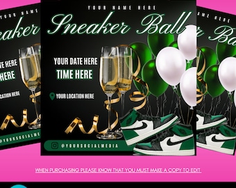 Sneaker Ball Party social media birthday celebration invitation premade diy Flyer Canva Template easy to edit