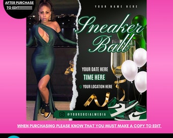 Sneaker Ball Party social media birthday celebration invitation premade diy Flyer Canva Template easy to edit gala birthday club lounge bar