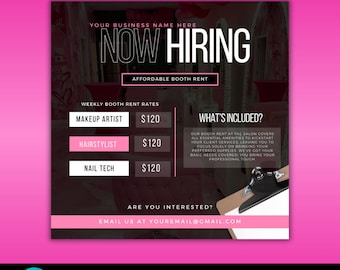 DIY HIRING salon boutique Flyer diy easy to edit hair salon nail makeup artist eyebrows social media business Canva Template