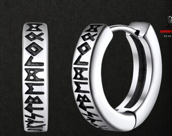 Earrings, Runes, Viking, hypoallergenic, Silver, Black, Stainless steel,