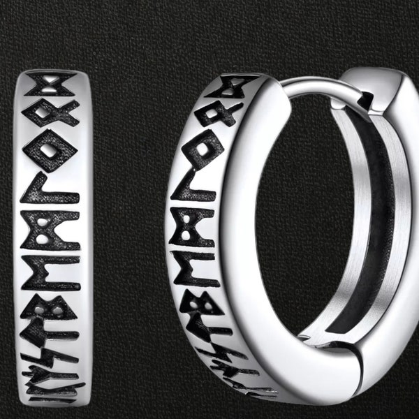 Earrings, Runes, Viking, hypoallergenic, Silver, Black, Stainless steel,