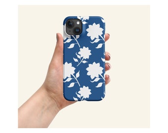 Blue flower print snap case for iPhone®, blue and white floral phone case, gift for her, flower lover gift, pretty IPhone case, botanical