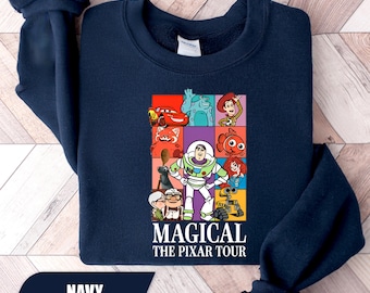 Sudadera Disney Magical Pixar Tour, sudadera de cuello redondo Disney Pixar, Toy Story, McQueen, Buzz, Monster, Nemo, suéter con personajes de Disney Pixar