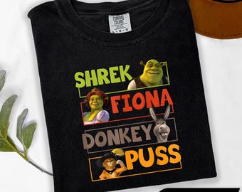 Camiseta de Shrek y sus amigos, camiseta de Shrek Fiona y el Gato Burro, camiseta divertida de Shrek, camiseta con meme de cara de Shrek, personajes de Shrek, regalo para fans de Shrek