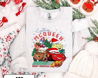 Lightning McQueen Christmas Sweatshirt, Disney Cars Christmas Sweatshirt, Xmas Cars Hoodie, McQueen and Friends Christmas Sweater, Xmas Gift