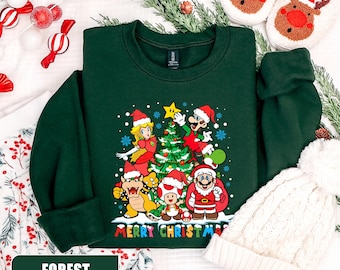Super Mario Frohe Weihnachten Sweatshirt, Mario Spiel Weihnachten Pullover, Gamer Weihnachtsgeschenk, Mario Charaktere Sweatshirt, Disney Weihnachten Hoodie