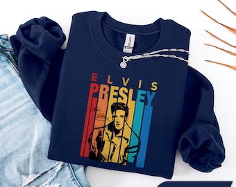 Felpa e cappuccio di Elvis Presley, regalo da donna di Elvis Presley, gadget di Elvis Presley, maglione per gli amanti di Elvis Presley, girocollo con scritta "Elvis Music Album"