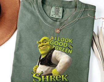 Camiseta "Me veo bien de verde" de Shrek, camiseta de Fiona y Shrek, camiseta divertida de Shrek, camiseta con meme de cara de Shrek de moda, regalo para amantes de Shrek, regalo para ella