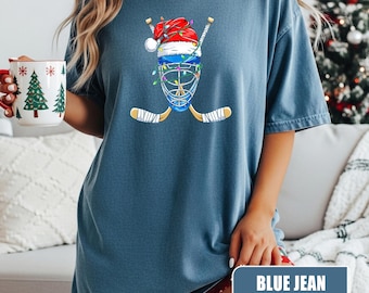 Christmas Hockey Shirt, Ice Hockey Christmas T-Shirt, Hockey Lover Xmas Shirt, Hockey Player Gifts, Hockey Mom Shirt, Hockey Team T-Shirt