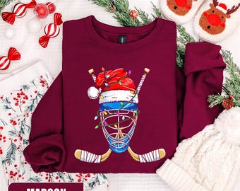 Christmas Hockey Sweatshirt, Ice Hockey Christmas Sweater, Hockey Player Christmas Sweater, Ice Hockey Lover Xmas Gift, Hockey Gifts