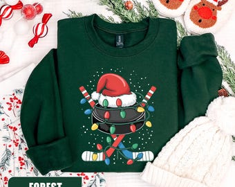 Ice Hockey Christmas Sweatshirt, Ice Hockey Santa Christmas Sweater, Santa Women Men Christmas Sweater, Festive Ice Hockey Lover, Xmas Gift