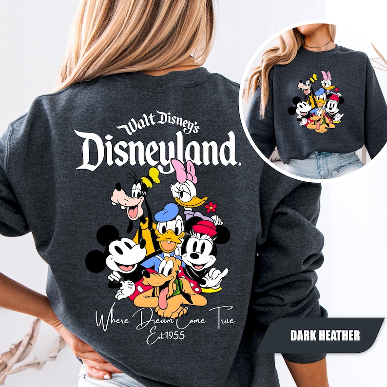 Vintage Disney Sweatshirt, Mickey Mouse Retro Pullover, Disneyland Trip Hoodie, Magic Kingdom Vacation Gift, Disney Family Outfit, 2-Sided image 9