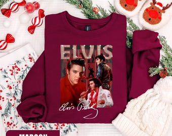 Elvis Sweatshirt Rundhalsausschnitt, Elvis Presley Shirt, King Of Rock'n'Roll Pullover, Elvis Presley Merch Shirt, Geschenk für Elvis Presley Fan