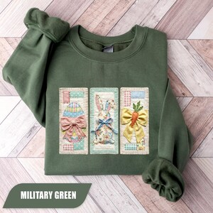 Easter Bunny Sweatshirt, Patchwork Bunny Shirt, Grandmacore Easter Sweater, Floral Faux Patchwork Bunny Tee, Easter Gift For Women