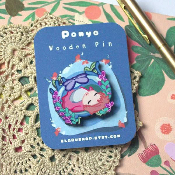 Ponyo Ghibli Inspired Wooden Pin | Badge Pin | Anime