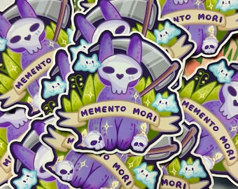 Spooky Memento Mori Cat Sticker  | Cat Sticker | Death Reaper Cat Sticker | Die Cut