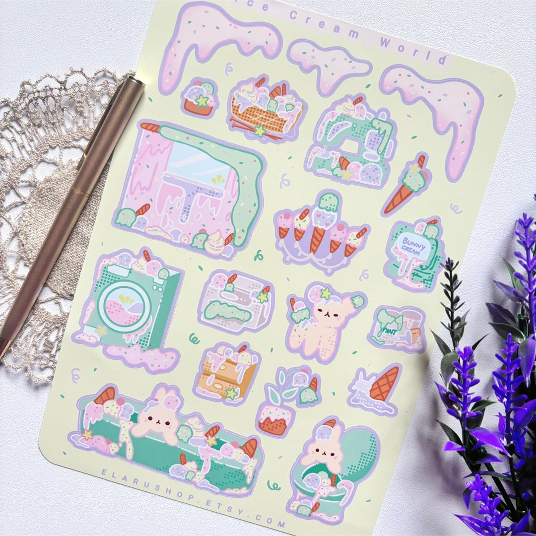 White Cream Sticker Ice Cream World Sticker Sheet | Kawaii Waterproof Vinyl Stickers - Etsy
