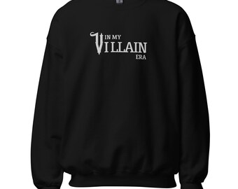 In My Villain Era Embroidered Unisex Sweatshirt Funny Book Lover Hoodies Gifts for Reader Booktok Merch Bookworm Crew Gifts for Her